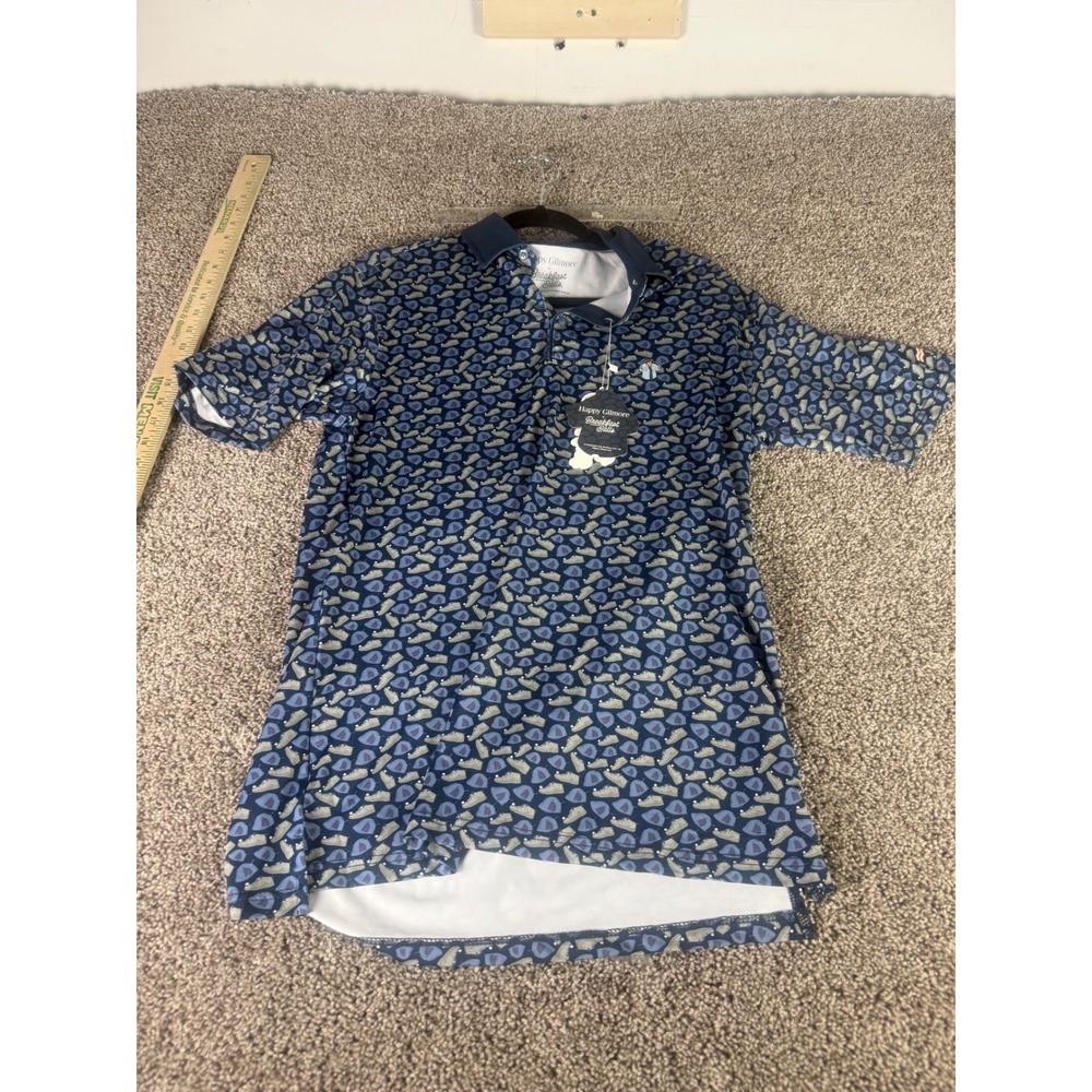 Happy Gilmore x Breakfast Balls Mens Golf Polo Shirt Blue Shoe Print Size Small
